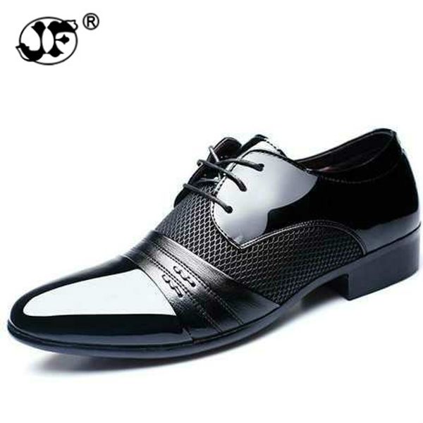 

working office shoes mens patent leather shoes business wedding lace up pointed toe flat big size men dress, Black