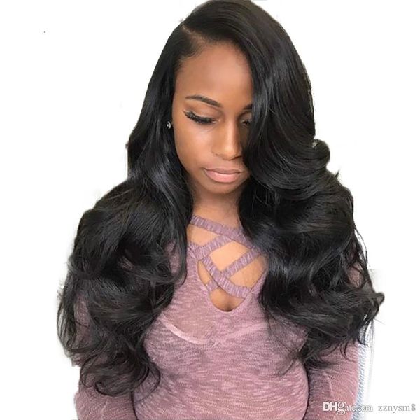 

22inch человеческие волосы парики девственные волосы свободная волна бразильские парики для чернокожих женщин pre pluacked с волосами младен, Black