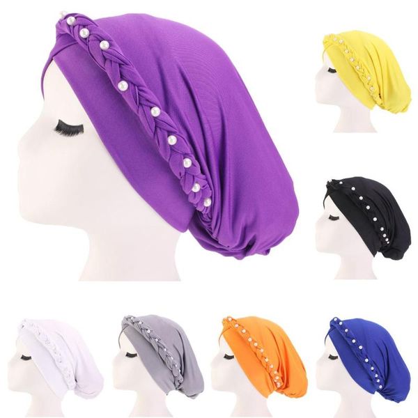 

muslim women braid baggy hat beanie headscarf chemo cancer caps hijab beanie skullies beading hair loss hat islamic arab hats, Red