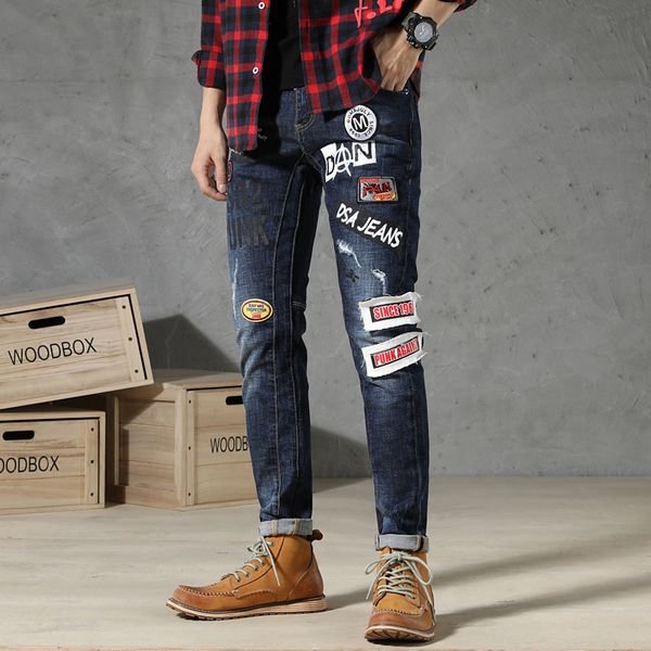 

мужской микро-эластичной джинсы мужские дс молния бизнес мужчины небольшие прямые джинсы, Blue