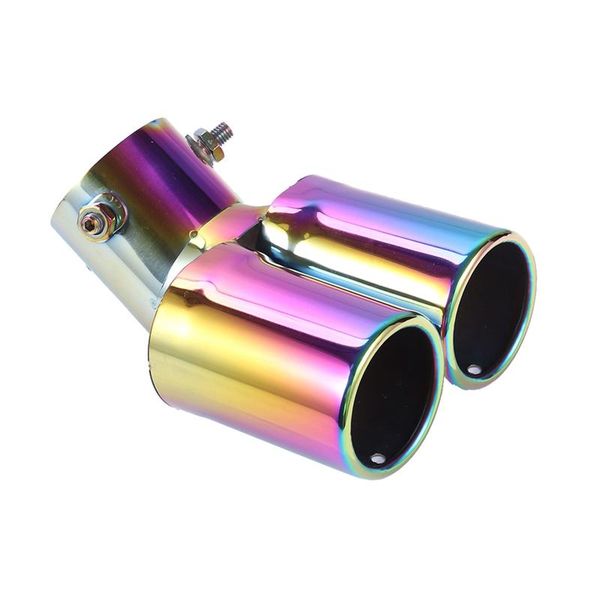 

colorful double outlets stainless steel tailpipe exhaust muffler tail pipe tip cover modified car rear tail throat liner