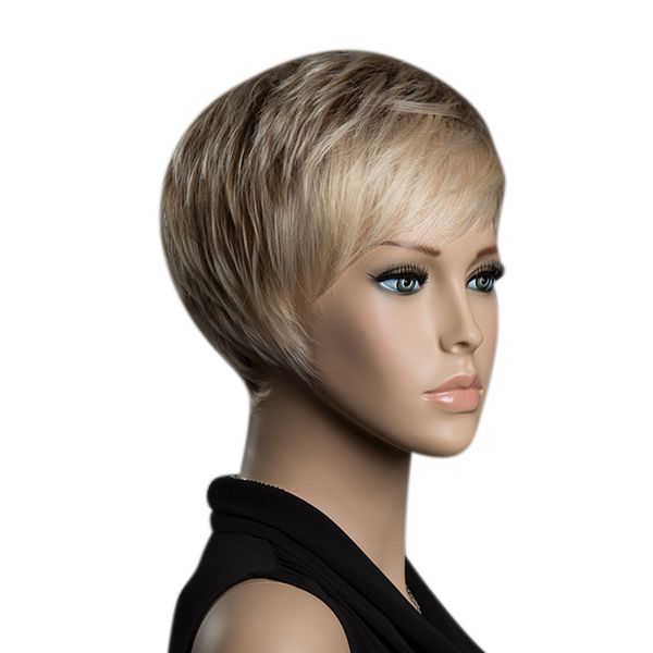 

short human hair wigs fringe, blend fluffy layered bangs full head wig, women party heat ok hairpieces 26cm, Black