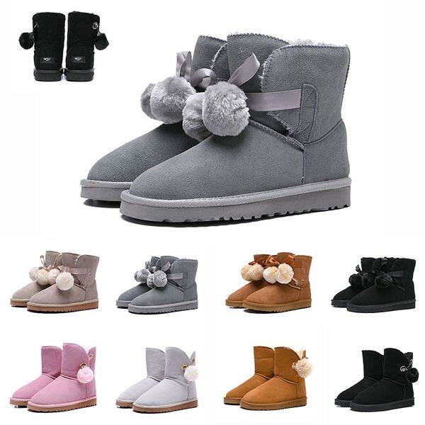 

warm pompom rosette wgg bowtie women s white brown ankle boots australia classic black gray chestnut navy pink women girl snow boots