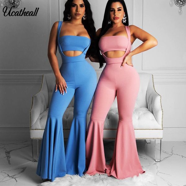 

summer wide rufflewomen two pieces set arap chest crop +spaghetti strap jumpsuit hollow out matching sets, White