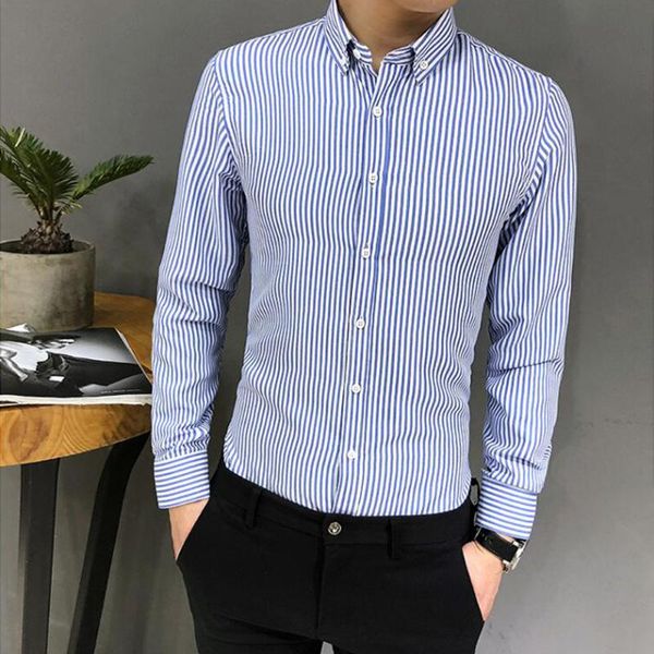 

men's spring summer casual slim printed long sleeve shirts beach button striped down dress turn-down collar daily men shirts, White;black