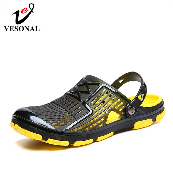 

vesonal 2019 лето новый дышащий выдалбливают тапочки мужчины обувь отверстие отверстия обувь желе мужской воды пляжные горки сандалии h902, Black