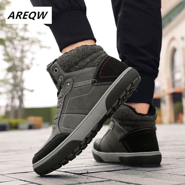 

men boots winter with fur 2019 warm snow boots men winter work shoes footwear fashion rubber ankle shoes, Black