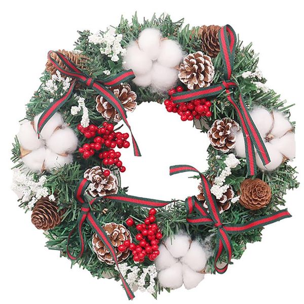 

30cm christmas wreath cotton flower pine cone berry artificial wreath holiday diy party decoration props