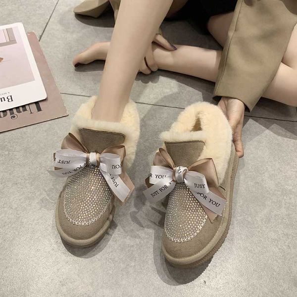 

2019 new winter women boots plus plush keep warm crystal snow boots comfortable non-slip bow-knot fur winter, Black