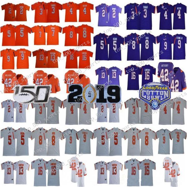 

клемсон тигры 2019 2020 футбол 8 justyn росс 5 ти хиггинс 3 xavier томас 16 тревор лоуренс ncaa ncaa колледж 150-й строчка трикотажных издел, Black