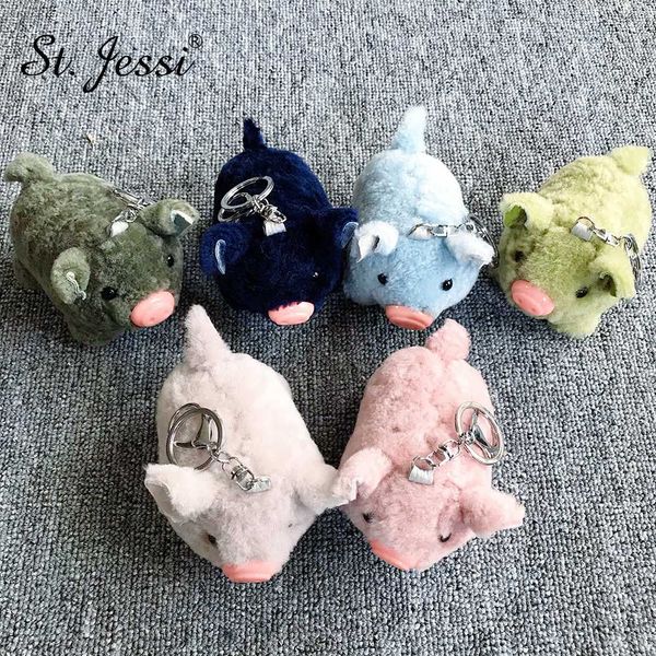 

st.jessi cute real wool fur pig keychain animal car keyring holder bag charm trinket chaveiros bag accessories pendant gift, Silver