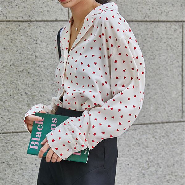 

women's blouses & shirts hzirip glirs streetwear chiffon polka dots 2021 summer women all match loose brief basic classic vintage chic, White