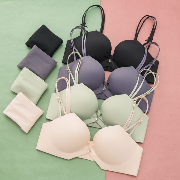 

roseheart new women fashion solid green purple underwear bow straps cotton panties wireless bra sets one-piece bras, Red;black