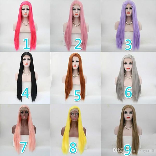 

synthetic naturally smooth long straight lace front wig high temperature fiber for women wigs 28 inches, Black