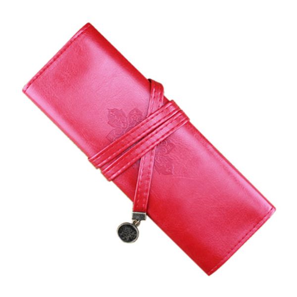 

nice vintage roll leather make up cosmetic pen pencil case pouch purse bag box red