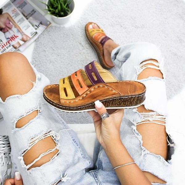

new summer women sandals 3 color stitching sandals ladies open toe casual shoes platform slides beach shoes, Black