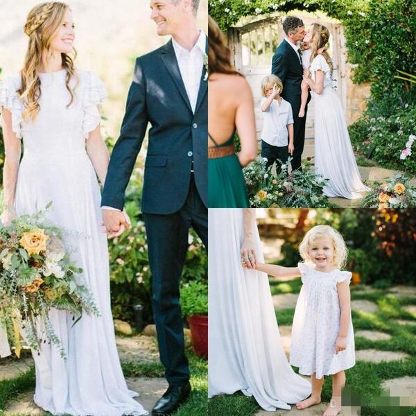 Discount 2020 Simple Country Wedding Dresses Short Sleeves Ruffles