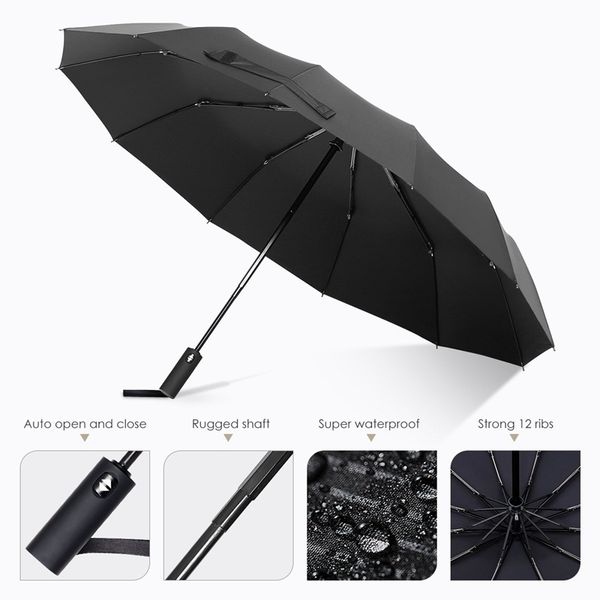 

bmby-12 ribs windproof travel umbrella with teflon canopy, lengthened handle with auto open close button, compact protection fro