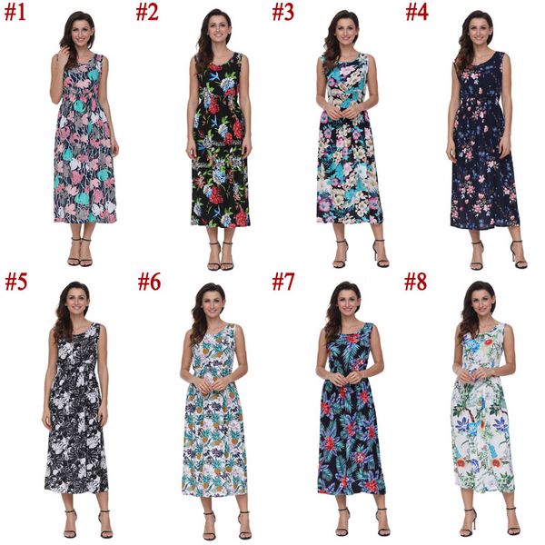 

womens dresses women dress elegant long beach dress summer floral 2019 casual sleeveless cotton dress vestidos robe femme, Black;gray
