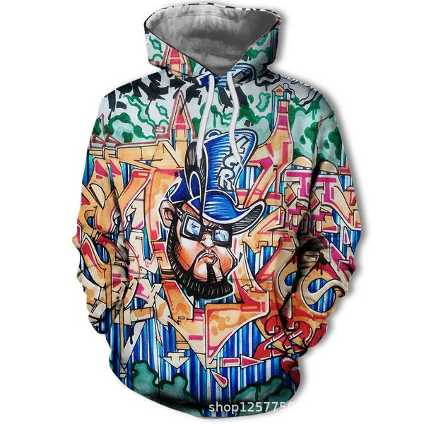 

3d digital printing of new fashion men's sweaters, men's hoodies and cartoon-printed are in, Black