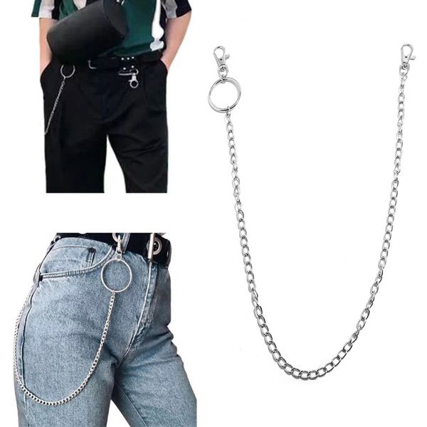 

long metal wallet chain leash pant jean keychain ring clip men's hip hop jewelry, Silver