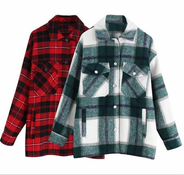 

new designer women coats vintage stylish pockets oversized plaid jacket coat women fashion lapel collar long sleeve loose streetwear, Black;brown