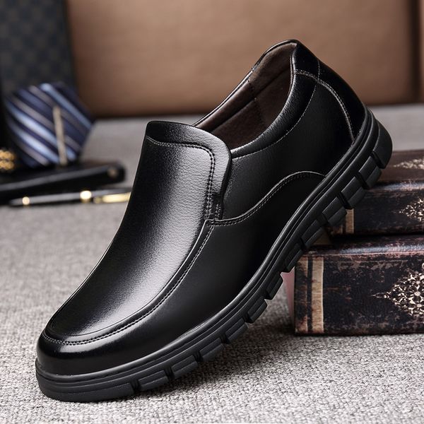 

large size men casual business wedding formal dress genuine leather shoes slip-on lazy shoe breathable loafers zapatos de hombre, Black
