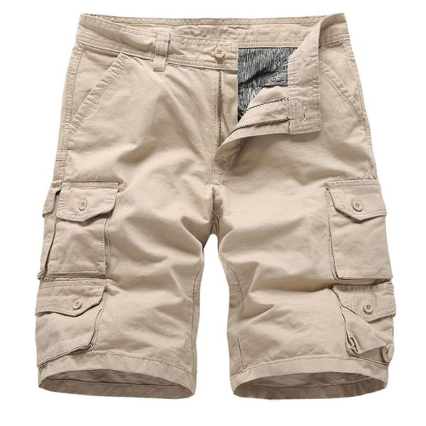 

2019 men's shorts summer casual solid color cotton pants shorts man loose men's large size multi-pocket five pants, White;black