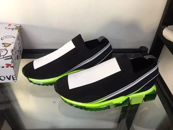 

designer sorrento sneakers stretch mesh bands slip-on trainers for mens women two-tone rubber sole casual shoes 9 colors, Black