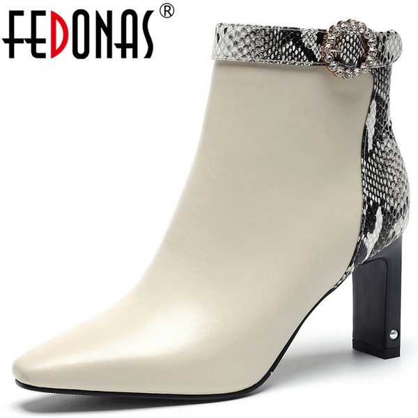 

fedonas quality boots party dancing shoes woman 2020 winter women animal prints genuine leather big size ankle boots, Black