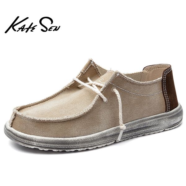

katesen 2019 summer canvas men's shoes breathable casual driving shoes slip easy to wear men's flat shoes soft big size loafers cj, Black