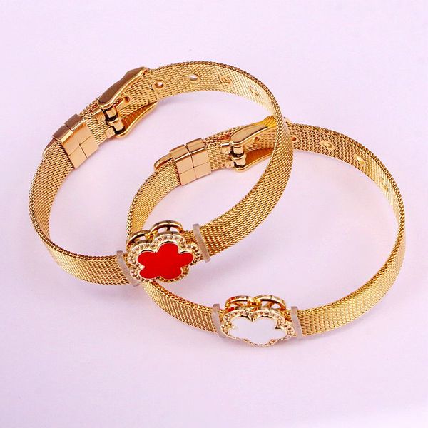 

6pcs, fashion crystal enamel flower bead stainless steel mesh watch belt bracelets charm bracelet bangle for women men, Black