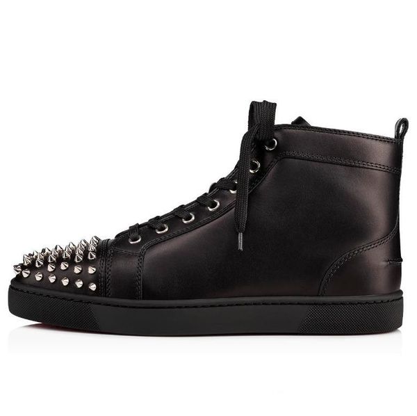 

version junior spiked red bottom shoes sneakers men's flat brown genuine leather with wine-red rivets flats low cut sports skate, Black