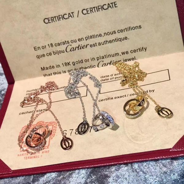 

ожерелье двойного кольца женщин с бриллиантами, с одной стороны, и три имеет классические оригинальные логотипы должны быть оплачены каждый, Silver