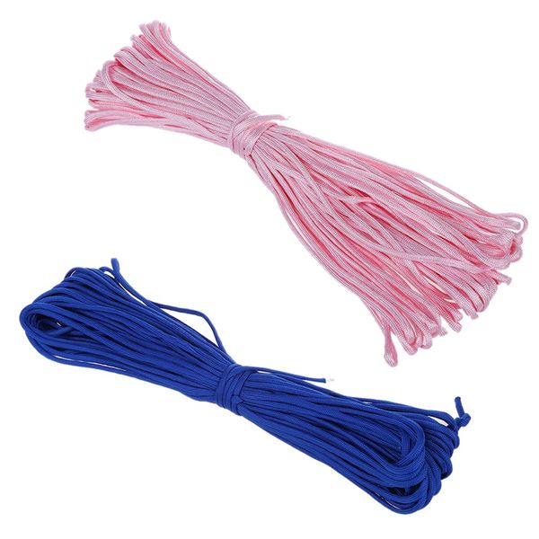 

2 pcs 100ft 7 strand 550 survival bushcraft paracord parachute cord lanyard type iii - pink & blue
