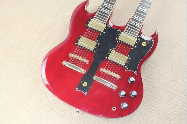 

factory custom double neck wine red electric guitar,black pickguard,rosewood fretboard,offer customized