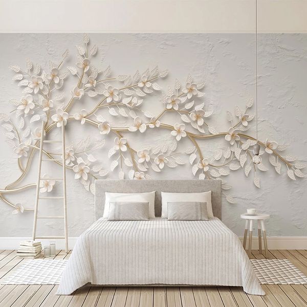 

custom p mural wallpaper modern golden tree branch white flowers 3d embossed bedroom living room tv background wall murals