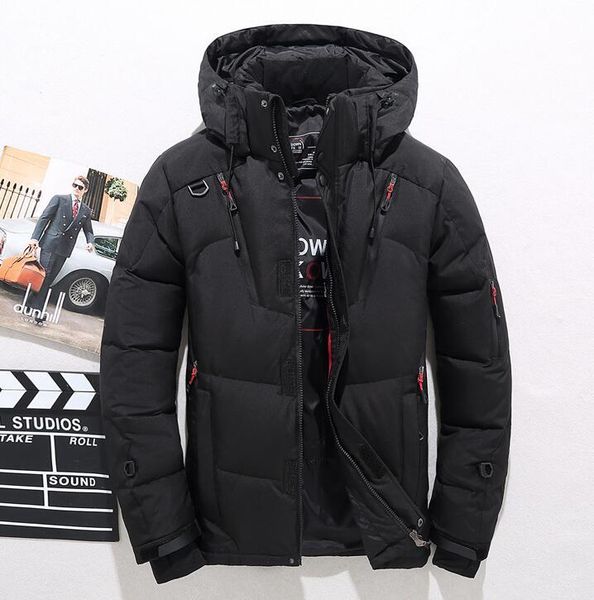 

fashion men casual duck down coats male winter thick hooded warm jackets coat zipper design clothing, Black