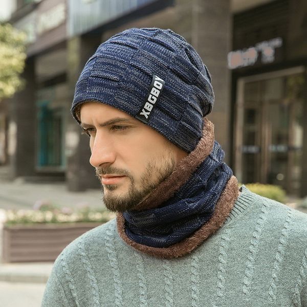

calofe 2018 winter hat scarf set men fashion solid knitting scarf hat suit autumn outwear warm hats for men 5 colors