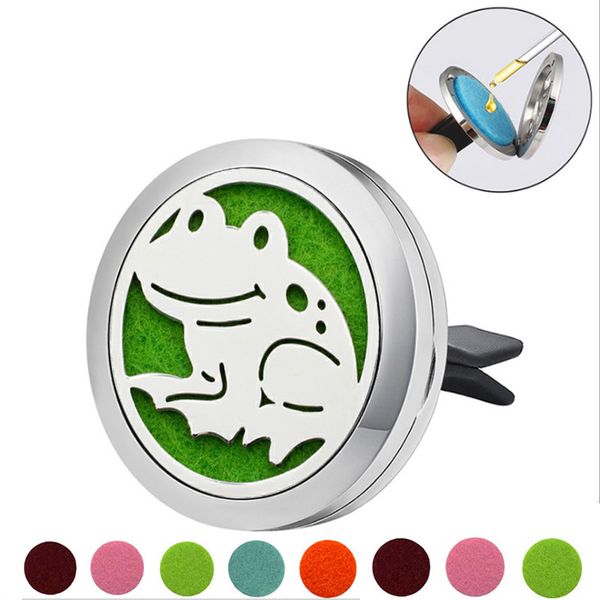 

frog shape stainless steel car air freshener perfume essential oil diffuser locket random send 1pcs oil pads gift girl jewelry, Black