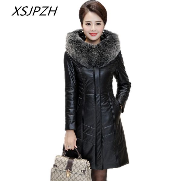 

2018 new women's winter genuine leather jacket leather down outer in the long coat really fur thick warm slim coat lb407, Black