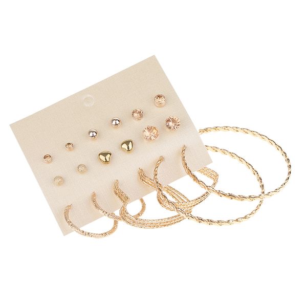 

9 pairs mixed ball stud big heart loop earrings sets women fashion jewelry, Golden