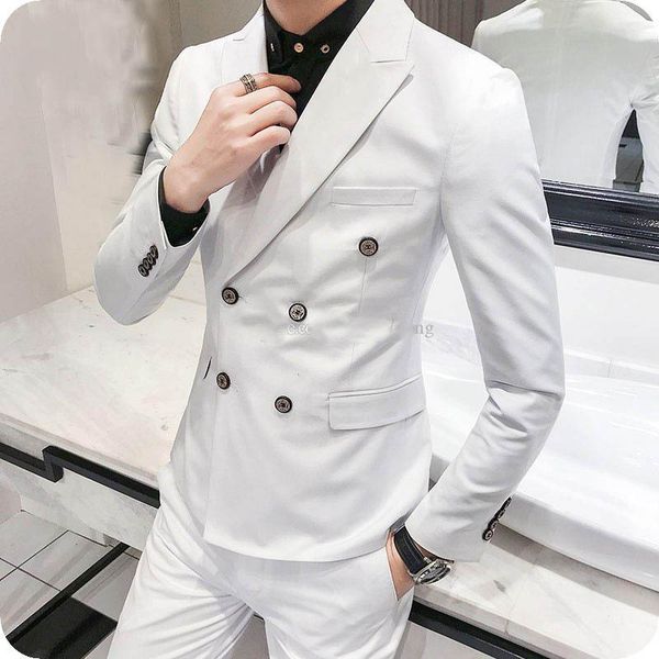 

men's suits & blazers slim fit white men wedding groom wear tuxedos 2 pieces (jacket+pants) bridegroom man prom business blazer, White;black