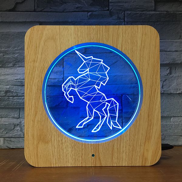 

7 colors touch remote change unicorn horse led p frame night light table stand decoration led acrylic 3d lamp pf-2370