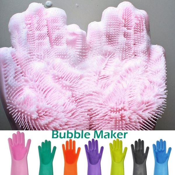 

2pcs / 1pair силиконовые посуда стиральная перчатки с щетка для очистки кухни уборка мытье перчатки 100% качества еды перчатки для мытья пос
