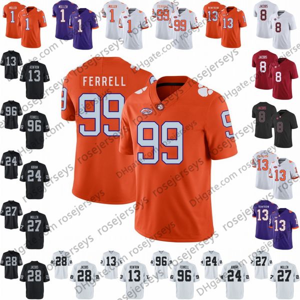 

2019 clemson tigers clelin ferrell 13 hunter renfrow trayvon mullen alabama josh jacobs black white rush football jersey men youth kid new