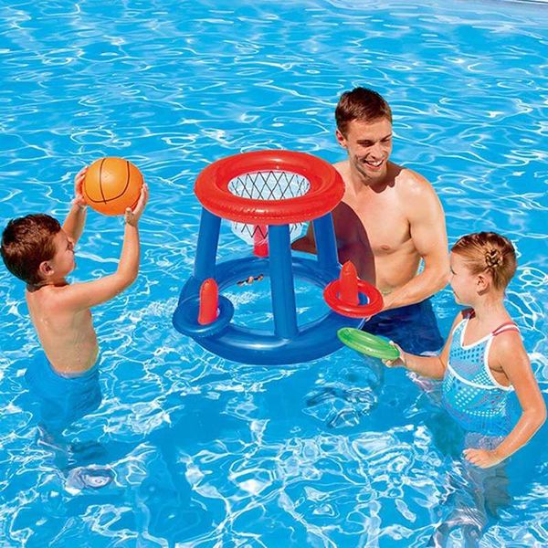 

popular children swimming pool toy inflatable floating basketball hoop ring toss game swimming pool toy water play equipment