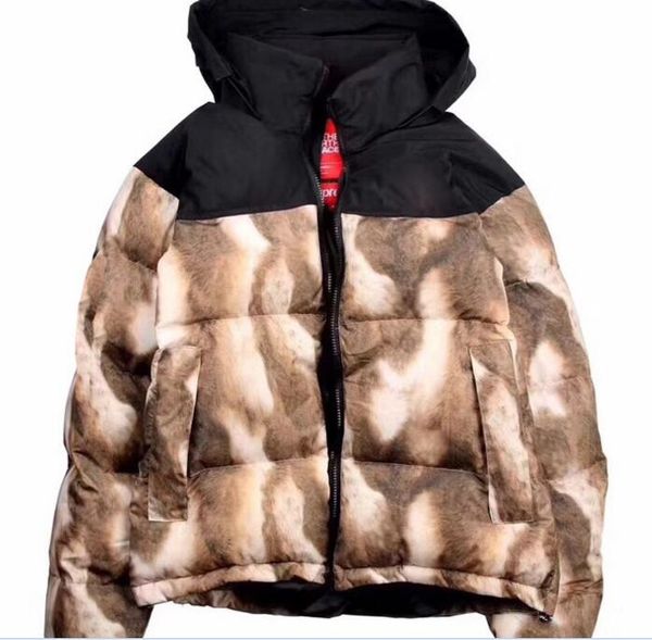 

13fw down jacket fur print coats couple north coat winter outerwear fashion super high quallity parkas, Black