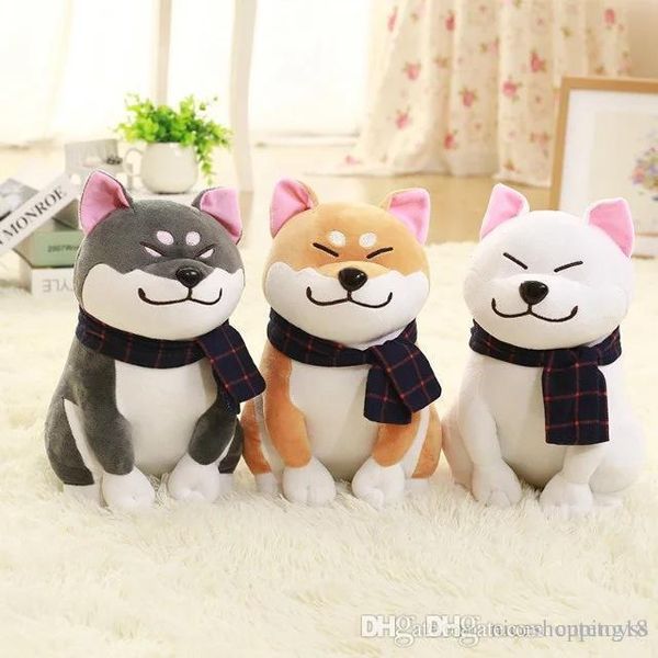 

good 25cm cute wear scarf shiba inu dog plush toy soft animal stuffed toy smile akita dog doll for lovers kids birthday gift