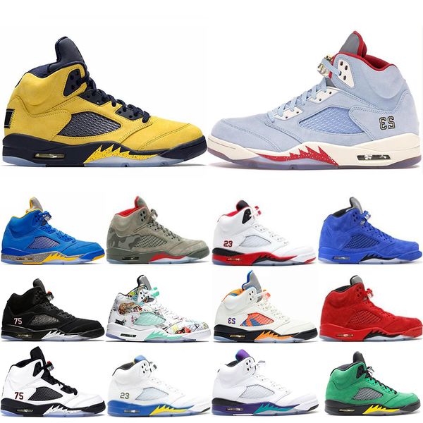 

michigan inspire trophy room 5s ice blue men basketball shoes 5 laney yellow bred red suede metallic black sports sneakers